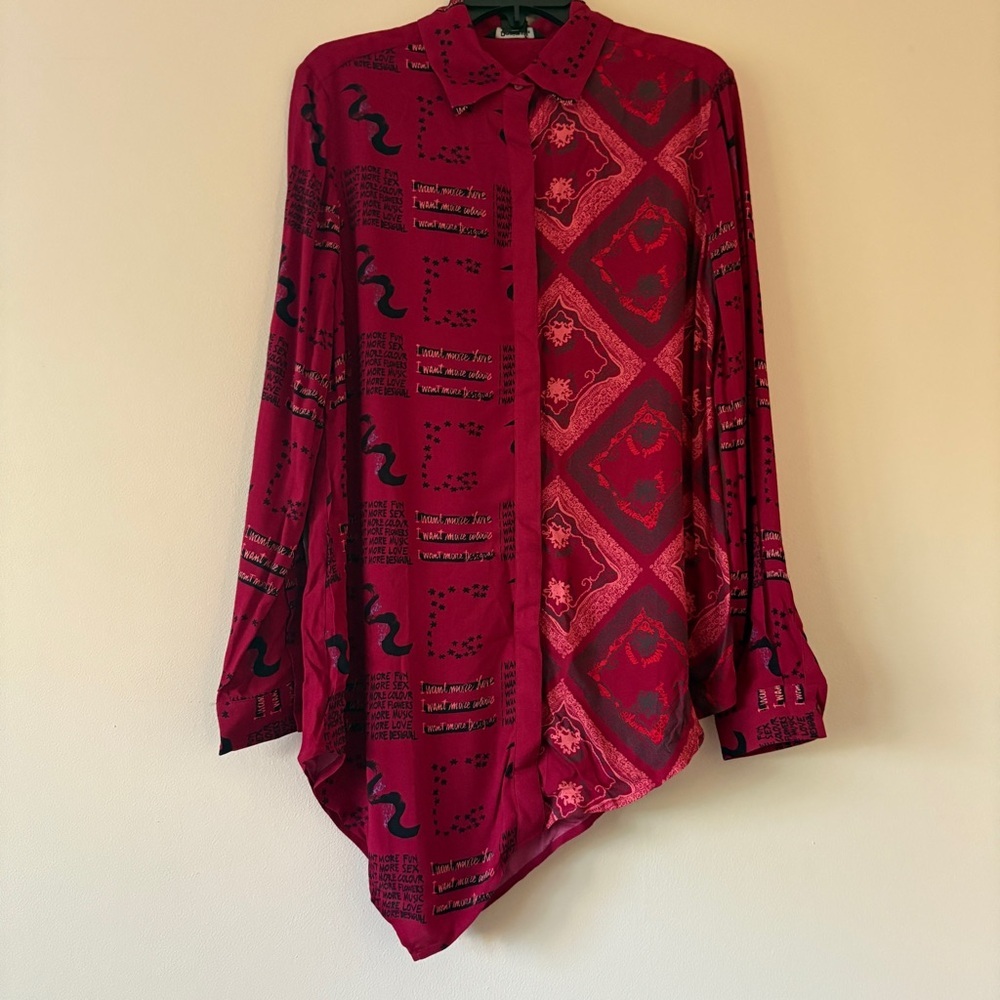 NWT Desigual Red Asymmetrical Longline Shirt Tunic Medium